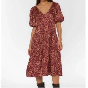 Velvet Heart Burgundy Floral Midi Dress - Size Small